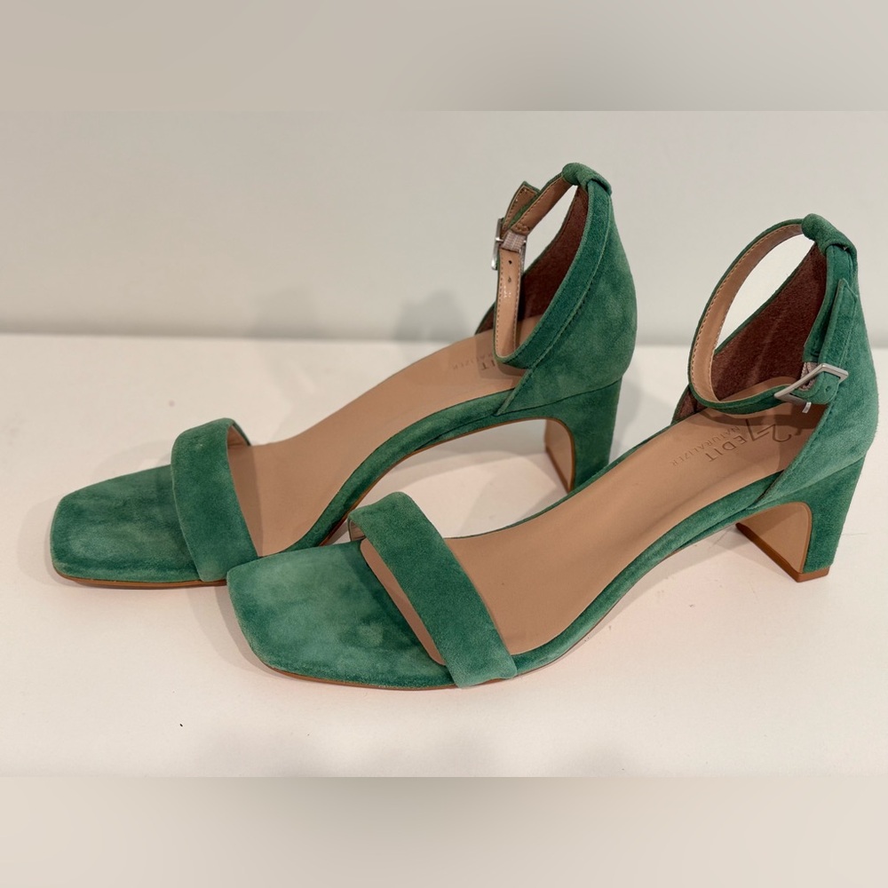 NATURALIZER 27 Edit Iriss Green Suede Leather Sandal Heel Sz 9.5 B 40.5 - Picture 6 of 10